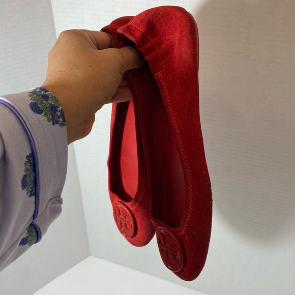 Tory Burch Women’s Minnie Travel Ballet Suede Flat Red Size 8.5 - Picture 7 of 10